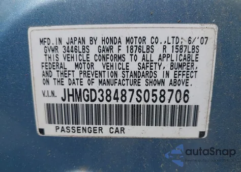 2007 Honda Fit z USA, uszkodzony, nr VIN JHMGD38487S058706